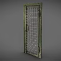 Green Metal Swing Door With Grid Design Frame Lock And Hinges 3d model