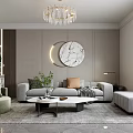 Elegant Modern Living Dining Room Interior With TV Wall Bookshelves Chandelier And Green Plant