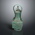 Ancient Bronze Vessel Sculpture With Intricate Carvings Decorative Handle And Animal Motifs