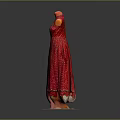 Red Polka Dot Long Dress On Mannequin With Ruffled Hem And Fitted Waist
