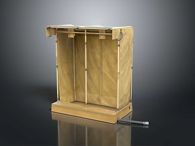 Golden Metallic Device Frame Structure With Vertical Panels Base And Connected Cable 3d model