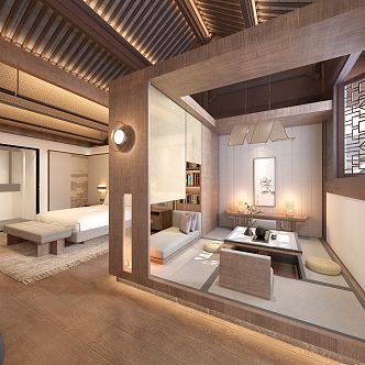 New Chinese Room Hotel Room 3d model