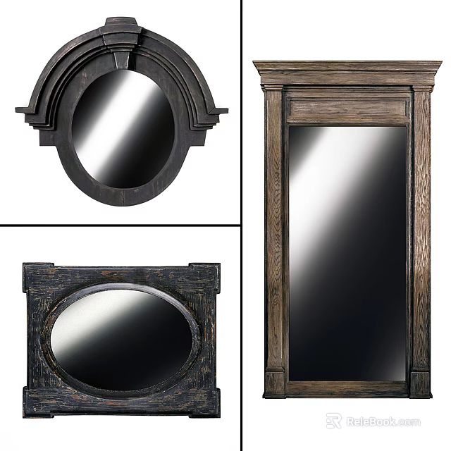 Decorative Wooden Frame Mirrors Oval And Rectangular Designs For Home Decor 3d model