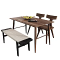 Wooden Dining Table Set With Chairs Bench Fruit Tray And Book 3d model