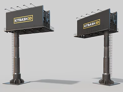 Outdoor Public Facility Two Large Billboards With Metal Poles Displaying KITRASH3D Text 3d model