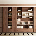 Japanese Style Wooden Bookcase with Multiple Shelves Books Decorations and Tea Sets