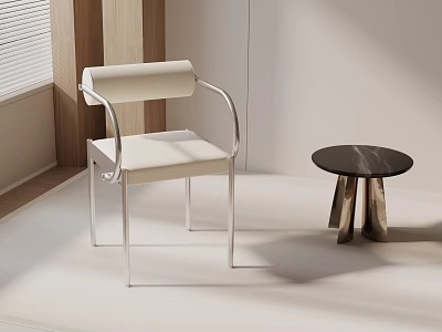 Modern White Leisure Chair With Metal Frame Rolled Backrest And Small Side Table 3d model