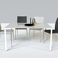 Modern White Dining Table Set With Rectangular Top Four Mixed Color Chairs And Tabletop Vase 3d model
