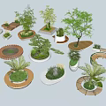 Creative Designed Tree Planters With Circular Oval Wooden Borders And Green Plants