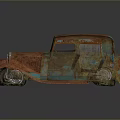 Vintage Rusty Old Car With Orange And Blue Weathered Paint