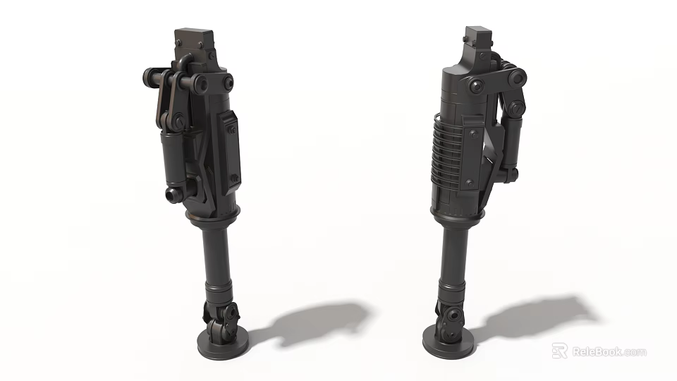 Two Black Industrial Equipment Mechanical Pillar Structure With Connectors And Base Components 3d model 