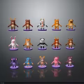 Colorful Cartoon Animal Characters With Different Animal Designs Standing On Purple Bases