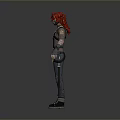 Futuristic 3D Character Model With Red Hair And Torn Leather Outfit Standing Pose