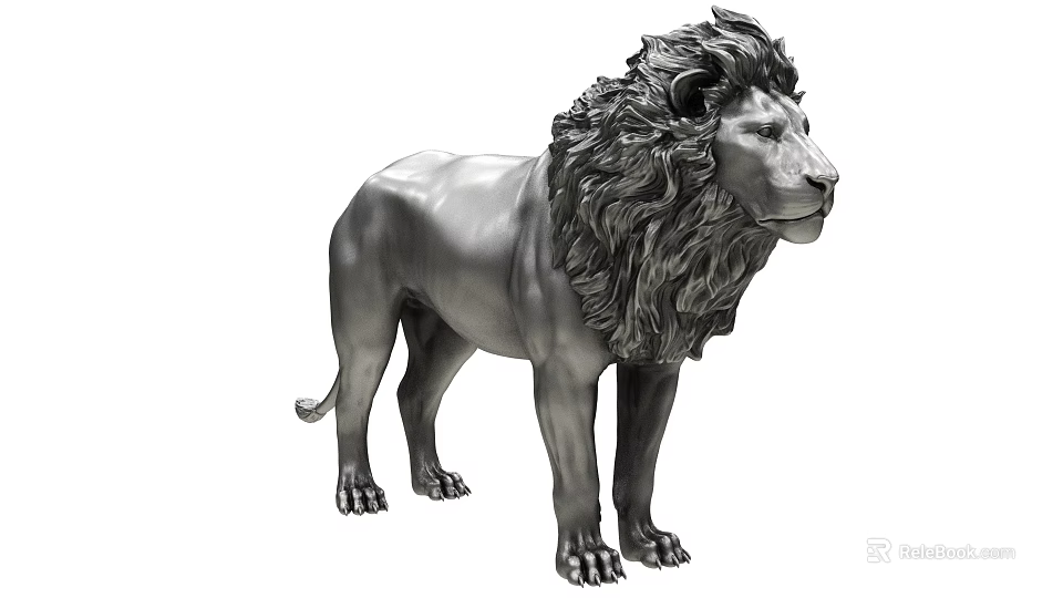 Metallic Lion Statue With Detailed Mane In Standing Pose For Decor 3d model 