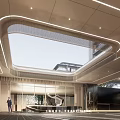 Modern Courtyard Garden with High Rise Residential Buildings Entrance Trees and Waterfront