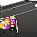 Modern Billiard Entertainment Table With Colorful Balls Cues And Triangle Rack