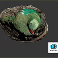 Green Parrot With Red Beak Perched On Tree Stump Decorative Statue