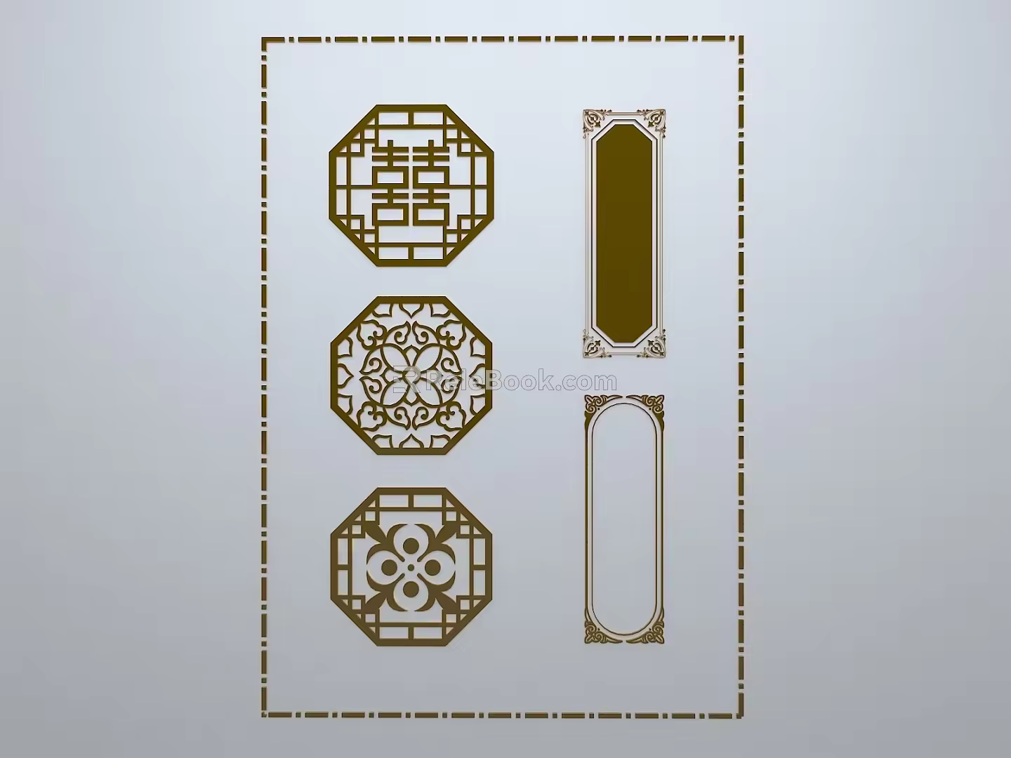 Chinese-style window grilles line silhouette pane window sill border engraved window edge strip construction 3d model