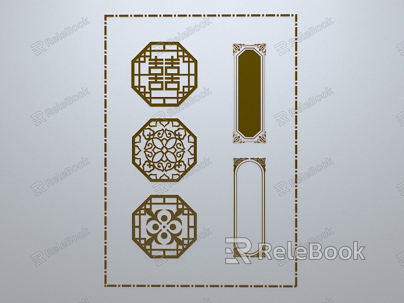 Chinese-style window grilles line silhouette pane window sill border engraved window edge strip construction model