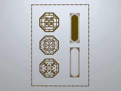 Chinese-style window grilles line silhouette pane window sill border engraved window edge strip construction 3d model