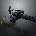 Black Mechanical Gatling Gun With Ammunition Belt Military Weapon Equipment