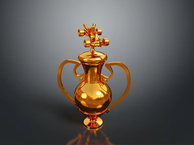 Shiny Golden Decorative Household Item With Two Handles And Ornate Top 3d model