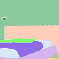 Double Bed With Vertical Tufted Upholstered Headboard Neutral Bedding Warm Beige Wall And Pendant Lights