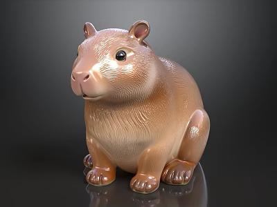 Brown Capybara Figurine Sitting On Black Smooth Surface With Dark Background 3d model