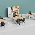 Modern Office Workspace With Multiple Desks Black Chairs And Shelves With Books Decorations
