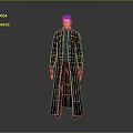 White Haired Character Design In Dark Long Coat With Gold Buttons And Blue Inner Garment