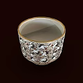 Traditional Decorative Cup With Crane Pattern And Gold Rim Design 3d model