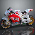 White Racing Motorcycle With Red GIVI CAVAX Graphics Gold Wheels And Streamlined Sport Design
