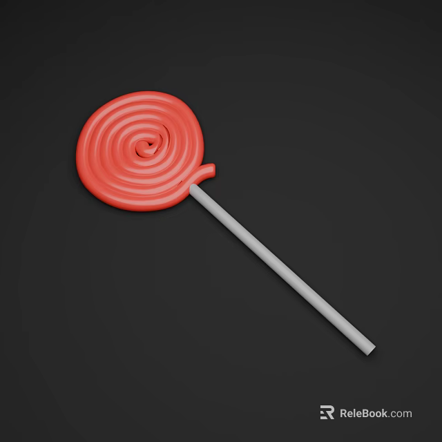 Vibrant Red Spiral Lollipop With White Stick On Black Background 3d model 