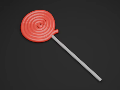 Vibrant Red Spiral Lollipop With White Stick On Black Background 3d model