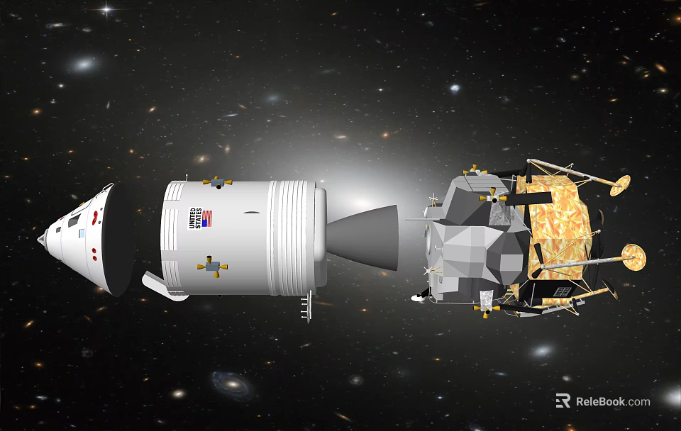 Space Rocket And Probe In Deep Space With Stars And Galaxies 3d model 