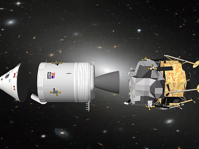 Space Rocket And Probe In Deep Space With Stars And Galaxies 3d model