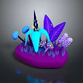 Colorful Plants with Blue Mushroom Shapes Large Purple Leaves and Purple Dotted Small Flowers