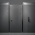 Three Dark Grey Security Doors With Different Textures And Lock Designs 3d model