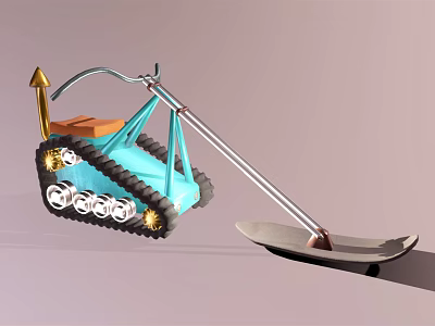 Blue Caterpillar Tracked Mechanical Device With Shovel And Yellow Arrow 3d model