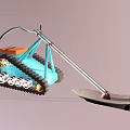 Blue Caterpillar Tracked Mechanical Device With Shovel And Yellow Arrow