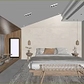 Modern Hotel Room Interior With Wooden Elements Bedside LED Lighting And Floor to Ceiling Window 3d model