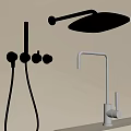 Modern Bathroom Shower System With Rain Shower Head Control Knobs And Handheld Sprayer