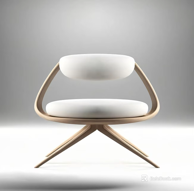 Modern Single Chair With Curved Wooden Frame And White Cushioned Seat Backrest 3d model 