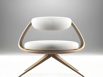 Modern Single Chair With Curved Wooden Frame And White Cushioned Seat Backrest 3d model