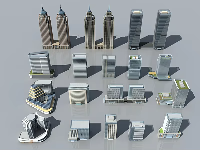 Various Office Buildings With Modern Architectural Designs Different Shapes And High Rise Styles 3d model