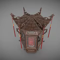 Traditional Chinese Wooden Lantern Style Furniture With Carved Details And Red Tassels