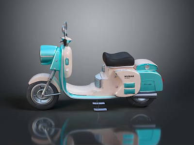 Vintage BAKAN Scooter In Turquoise And Beige With Black Seat And Round Headlight 3d model