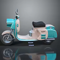 Vintage BAKAN Scooter In Turquoise And Beige With Black Seat And Round Headlight