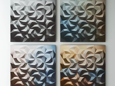 Four Panel Abstract Geometric Spiral Pattern Wall Art In Colorful Tones 3d model