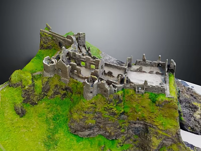 Detailed Ancient Castle Ruins Model With Rocky Terrain Green Grass And Stone Walls 3d model